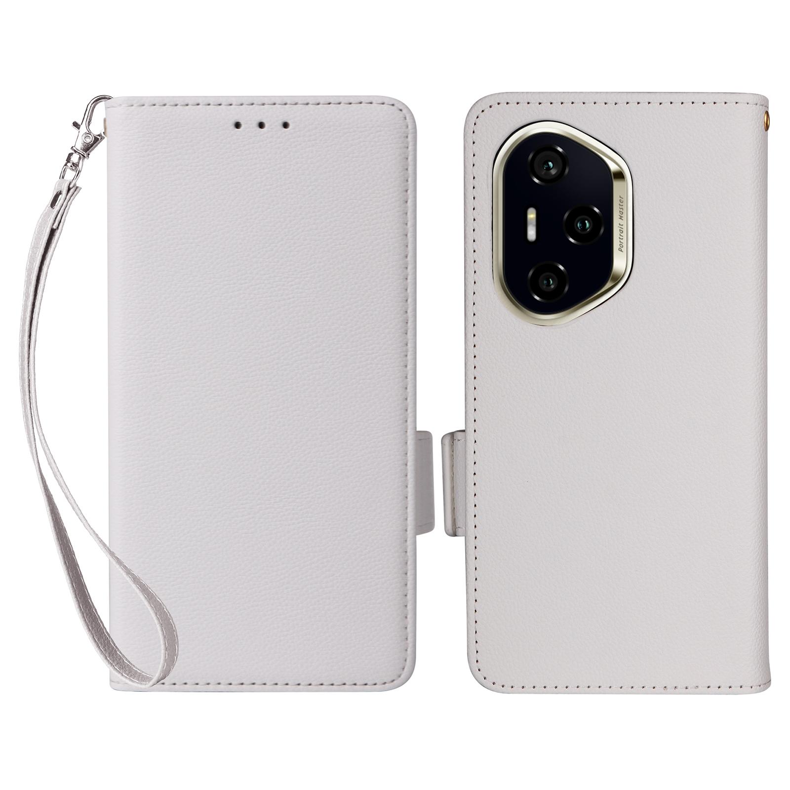 

For Honor 300 Pro/300 Ultra Case with Wrist Strap Litchi Texture PU Leather Wallet Phone Cover White