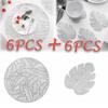 Placemats and Coasters Set Hollow Insulation 6 Pcs Round Dining Table Place Mats and 6 Pcs Leaf