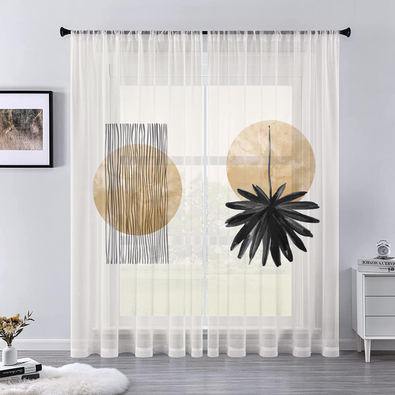 

Bohemian Sun Moon Star Dreamcatcher Rainbow Translucent Voile Drape for Living Room Decor Leaves Cactus Kitchen Window Opening Tulle Drape 1 PCS W100XH250cm&Rod Pocket