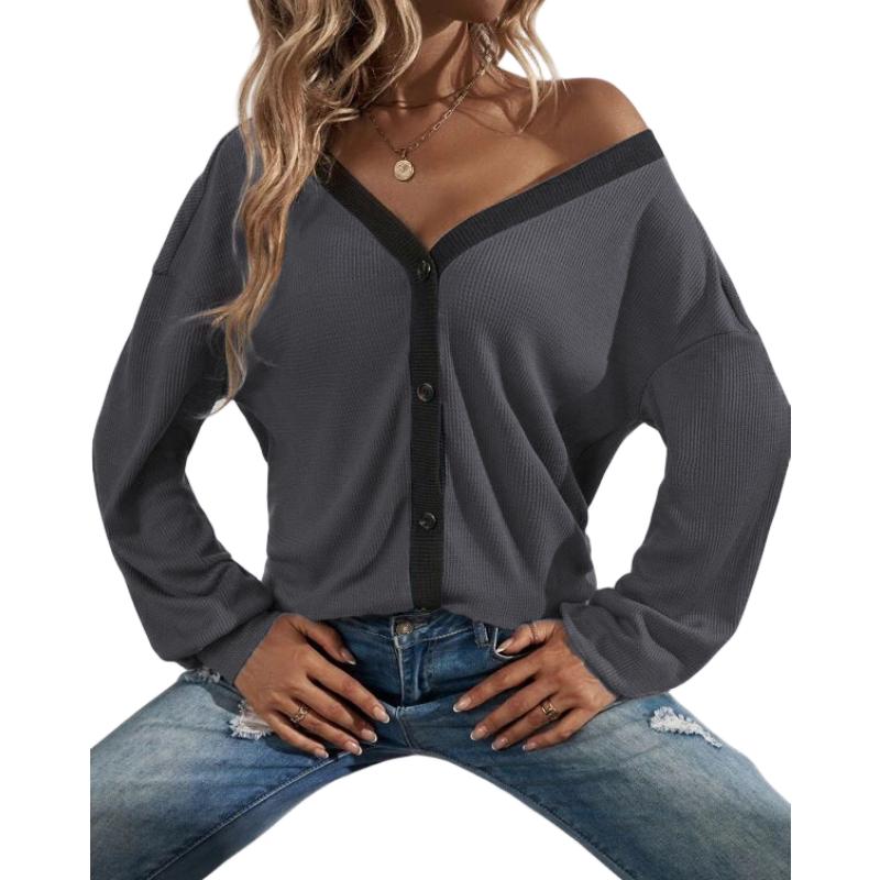 2023 Neues Damen-Top mit Waffel-Langarm-Cardigan-T-Shirt