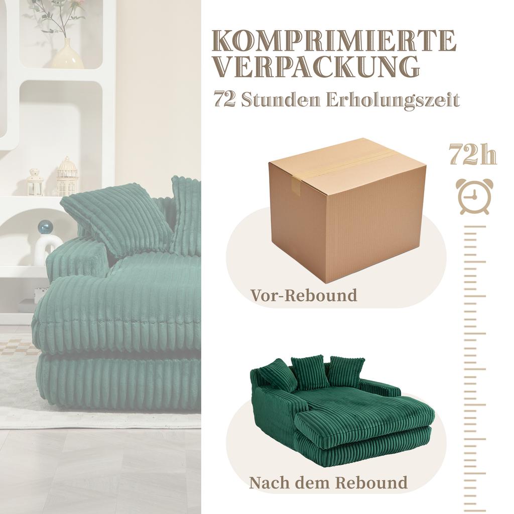 Modern Corduroy Sleeper Sofa Cloud Couch with 3 Soft Cushions, Comfortable Single-seat Floor Sofa for Living Room Apartment office(Emerald)