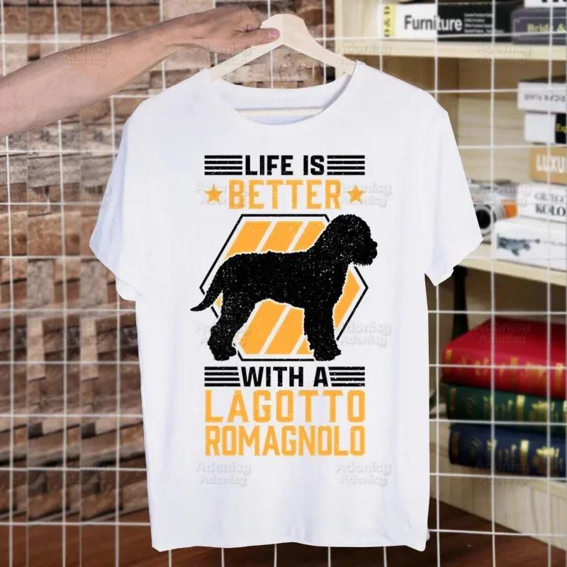 Das Leben ist besser mit Lagotto Romagnolo Herren Damen T-Shirt Tops Rundhals Weich Hund Italienische Rasse T-Shirt T-Shirt Kleidung T-Shirt