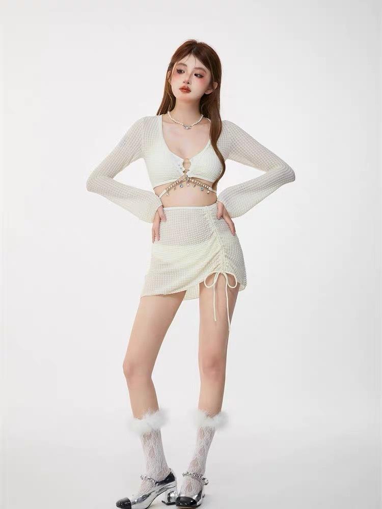Swimsuit Women s Bikini Women s Sexy Split Four-piece Holiday Fashion Blouse Conservative Seaside Soaking Warm S