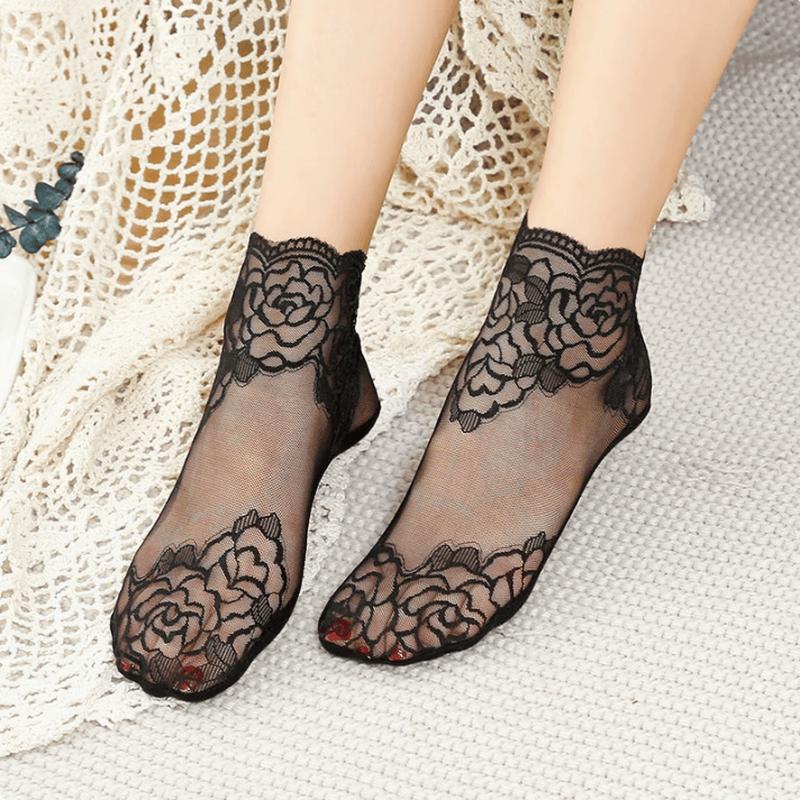 Women s Lace Mesh Short Socks (6 Pairs) One Size
