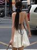 Women's Spring New Neck Overcoat High-End Temperament Bare Back Vest Sequins Mini Leopard T-Shirt