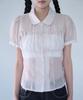 Mileko Shirring Sheer Blouse Rose Beige