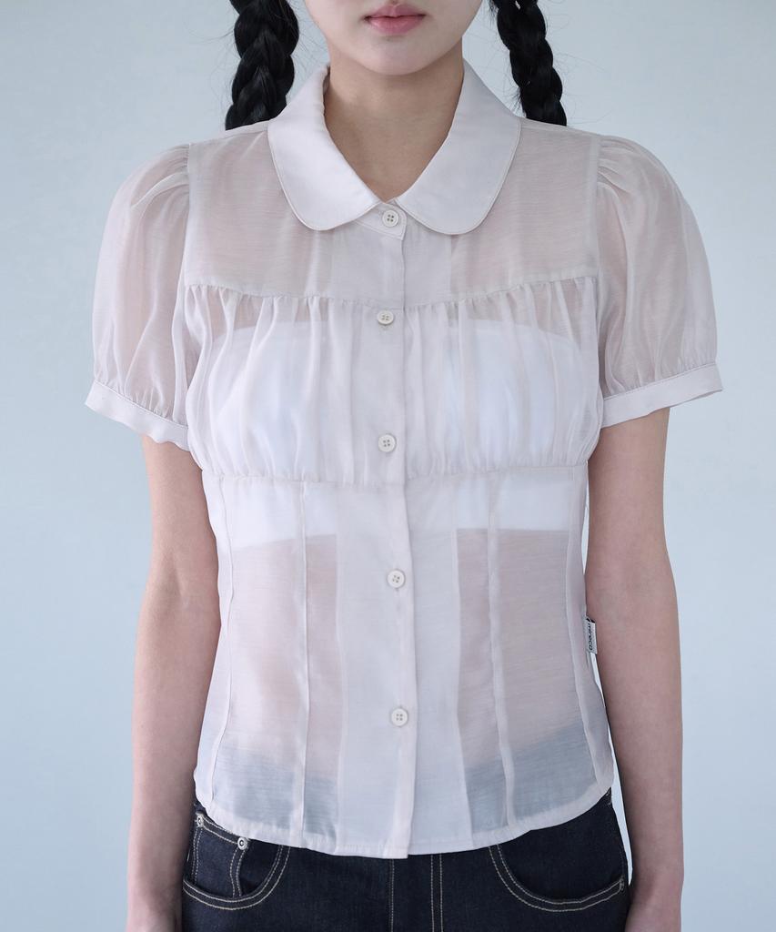 Mileko Shirring Sheer Blouse Rose Beige
