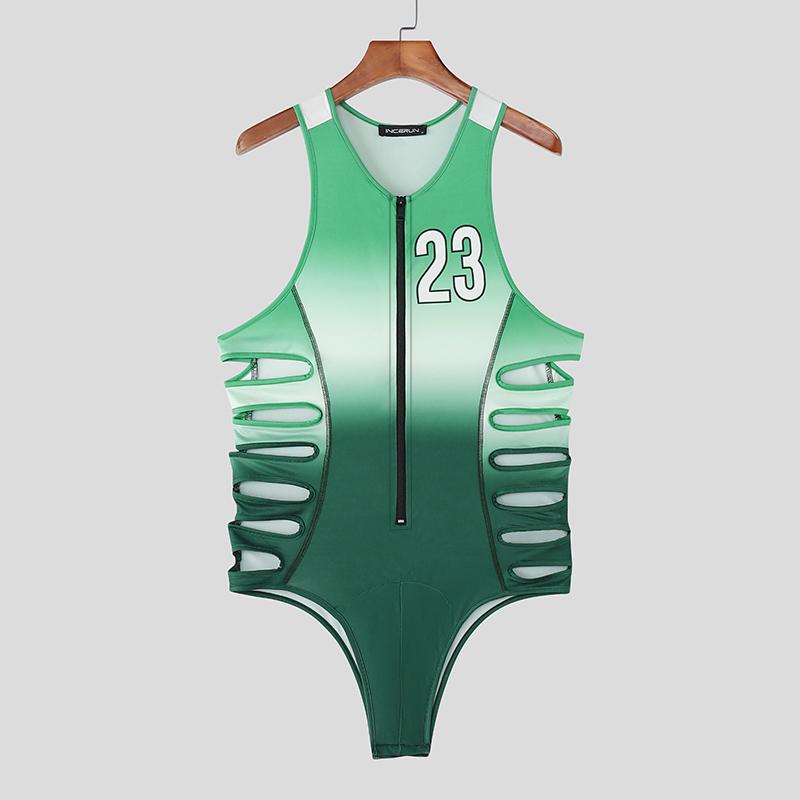 

INCERUN Мужской ремень Без рукавов Градиентный принт букв Вырезы Брифы Боди Комбинезоны S