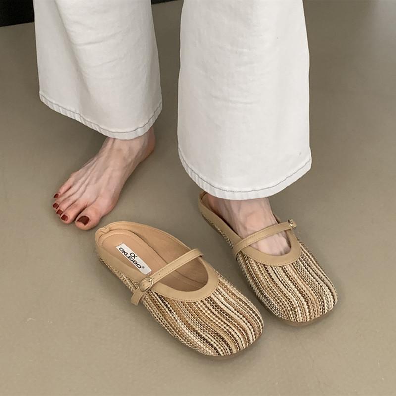 Fashion 2024 Autumn Women Flat Shoes Fashion Round Toe Slip On Mules Shoes Soft Flat Heel Outdoor Casual Dress Sandal Shoes Mujer