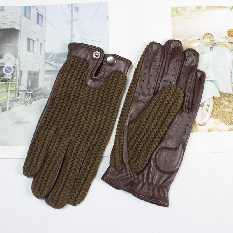 New Men's Sheepskin Gloves Outdoor Riding Fashion Touch Screen Splicing Knitted Unlined Spring Driving Gloves Autumn