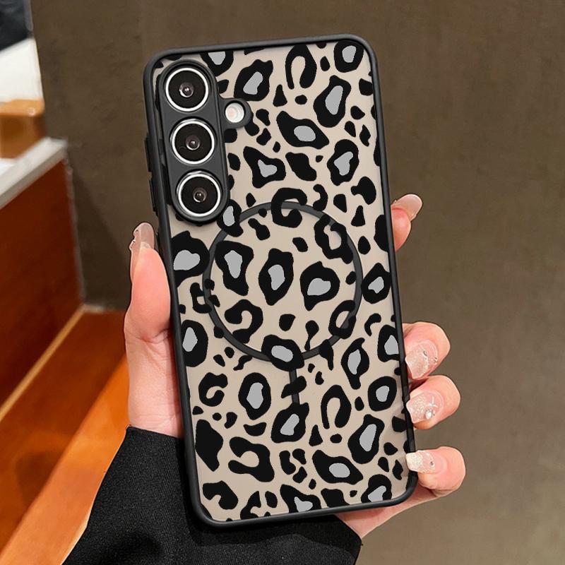 Leopard Print Matte Magnetic Case For Samsung Galaxy S26 S25 Ultra Plus S24 S23 S25 FE S22 Ultra For Magsafe Hard Phone Cover