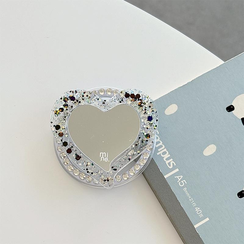 Magnetic Magsafe Mobile Phone Airbag Holder Glitter Sequins Love Mirror Portable Creative Makeup Mirror