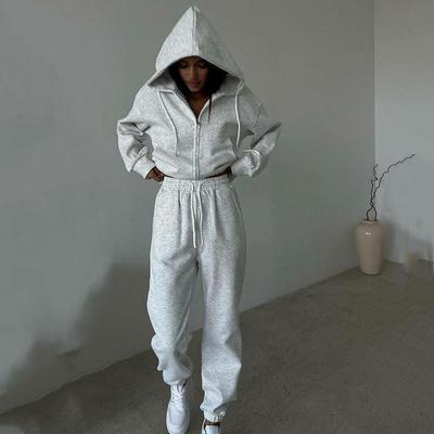Casual Zipper Hoodies Suit Women Loose Short Jacket High Waist Elastic Jogger Trousers Sets Autumn Sport Outdoor Outfit