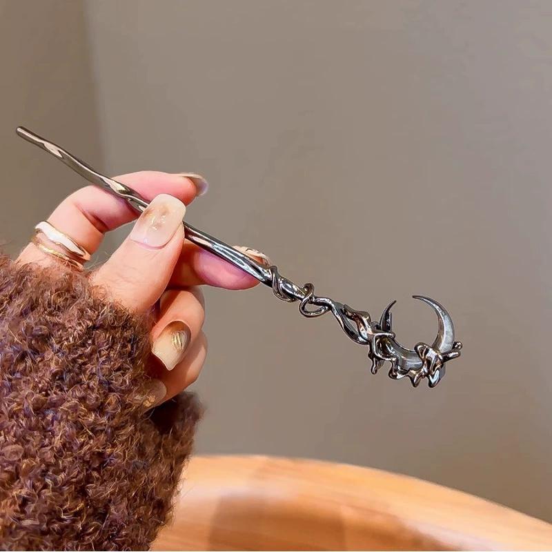 2PCS New Chinese Style Moon Hairpin Female Design Clear and Cold Hair Accessories Modern Simple Pan Hairpin Female