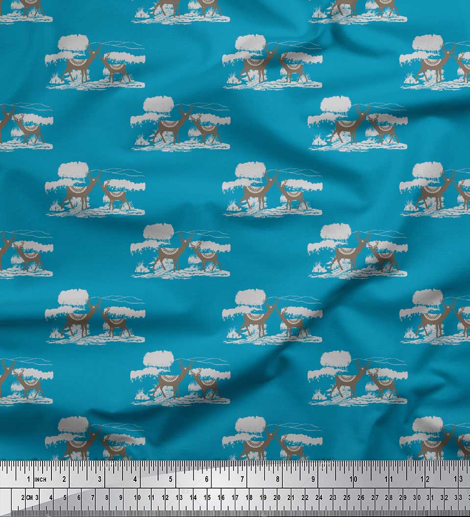 

Soimoi Gray Japan Crepe Satin Fabric Landscape & Reindeer Animal Print Fabric by metre 42 Inch 42 Inch Wide - Poly Crepe синій