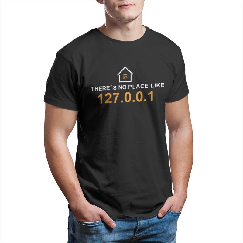 There s No Place Like 127.0.0 Computer Joke for Programmer Devops Network Sysadmin Geek Printed T-Shirt for MenCotton XS чёрный