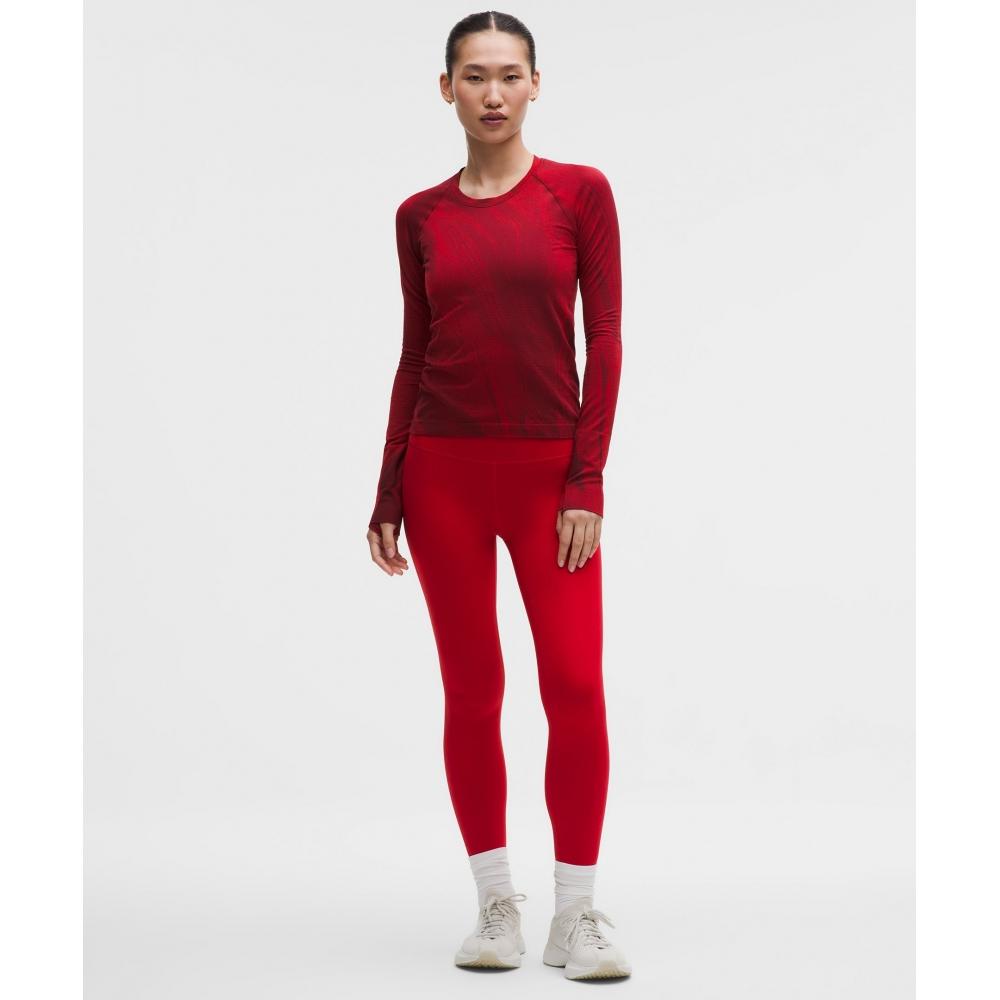 Lululemon Lunar New Year Swiftly Tech Long Sleeve Shirt 2.0  Waist Length Swirling Plumes Oxford Red Burgundy Bay