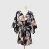 Women V Neck Summer Leaf Print Short Sleeve Single Breasted Drawstring Loose Dresses