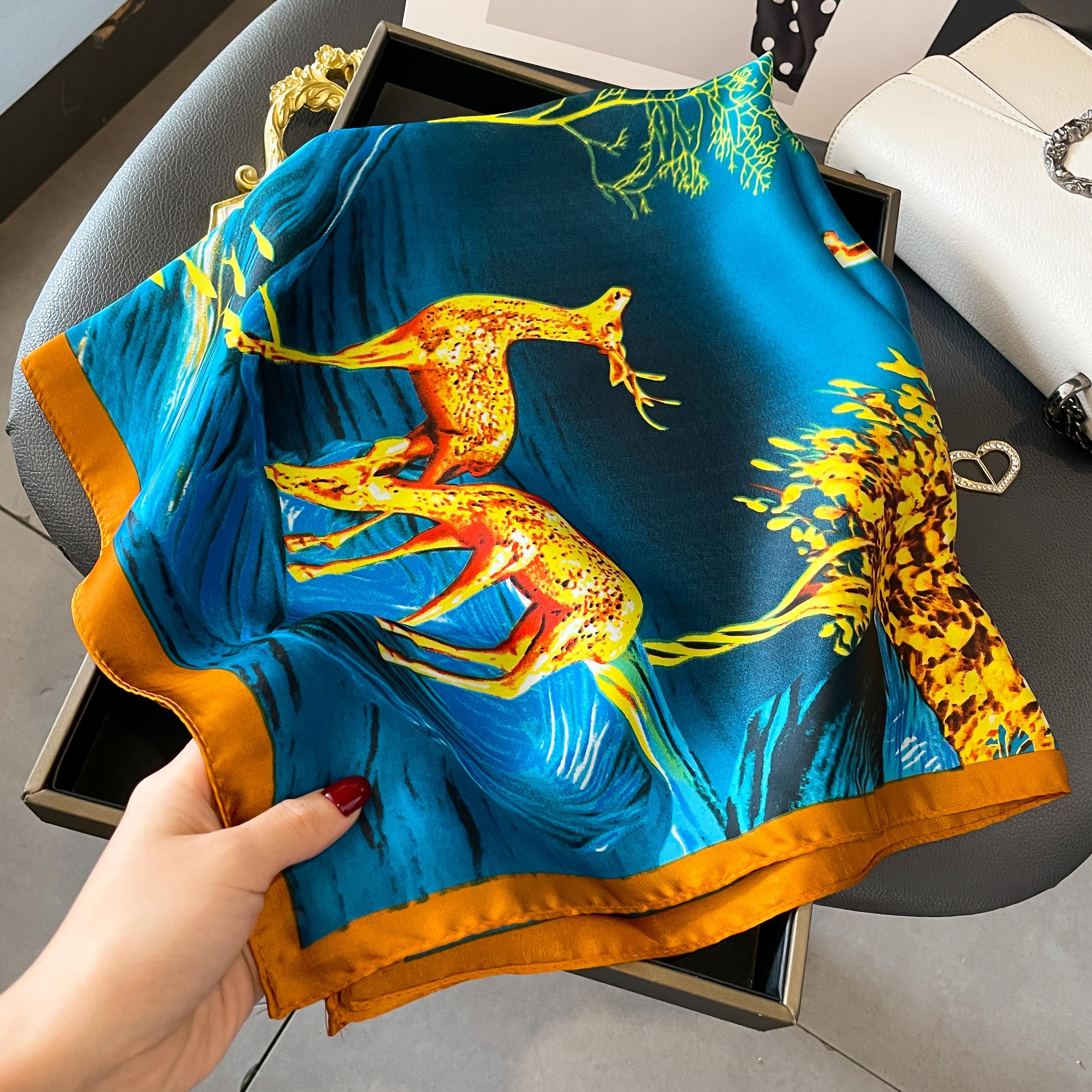 

70*70Cm Silk Satin Square Scarf Women Handkerchief Printed Female Square Head Bandana Small Neck Muffler Hijab Lady Girl