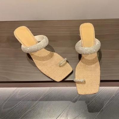 Ciabatte da Donna Punta Quadrata Cristallo Sandali con Tacco Alto Scarpe Chunky Donna Estate 2025 Nuove Sexy Scarpe da Festa Infradito Mujer Tacchi