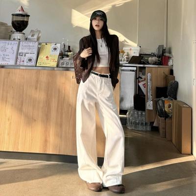 Women's Off-White Scimitar Wide-Leg High-Waisted Jeans, Spring 2025 Collection - Straight, Loose, Drapey, Slimming, Floor-Length.
