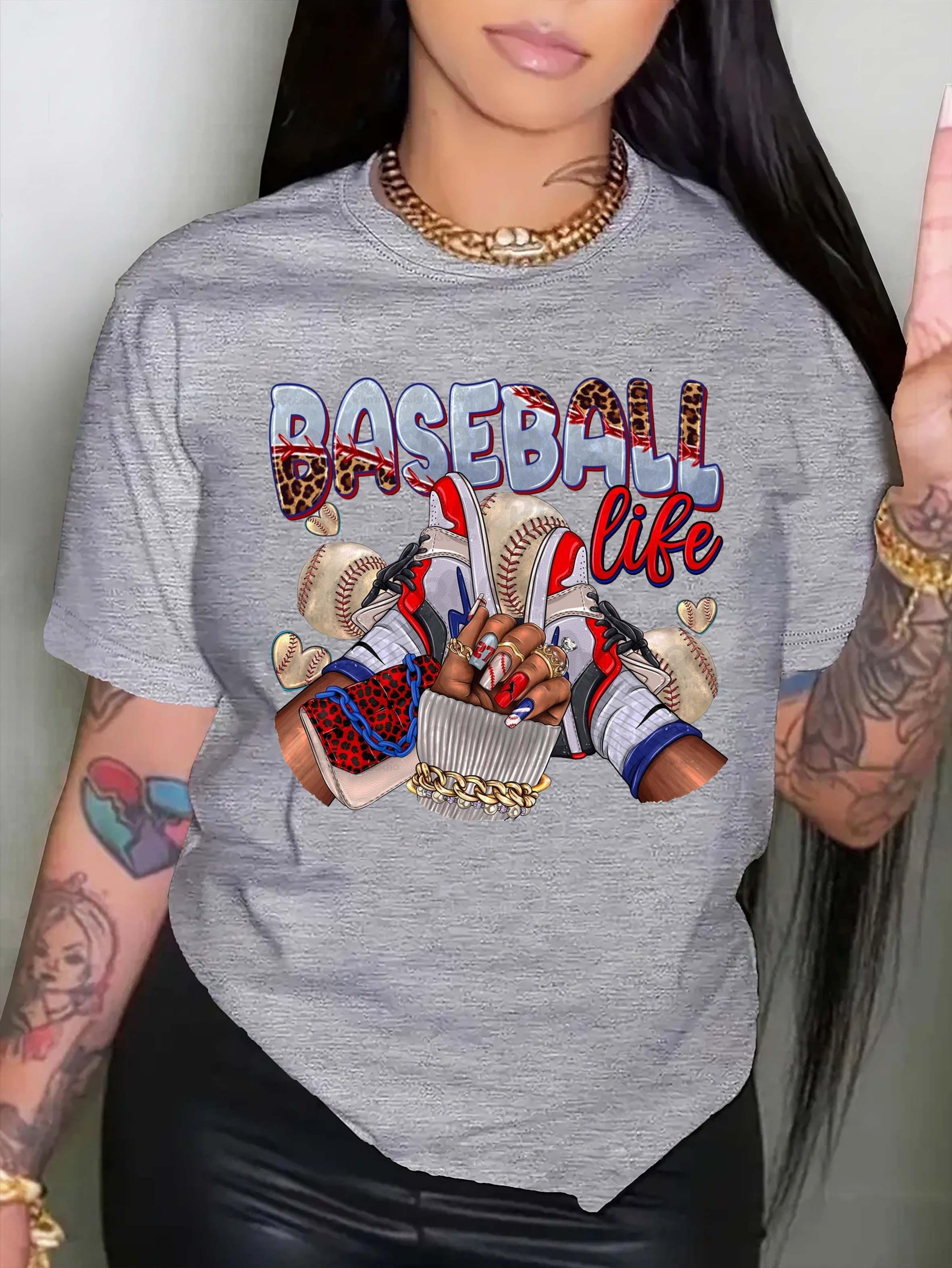 

Sneaker Girl Graphic Print T-shirt, Casual Short Sleeve Crew Neck Top, Women s Clothing 4XL