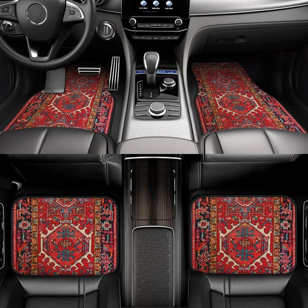 Car Floor Mats Set Of 4, Oriental Turkish Persian Carpet Front And Back Rug Mats Decorative Universal For Cars SUV Trucks Vans