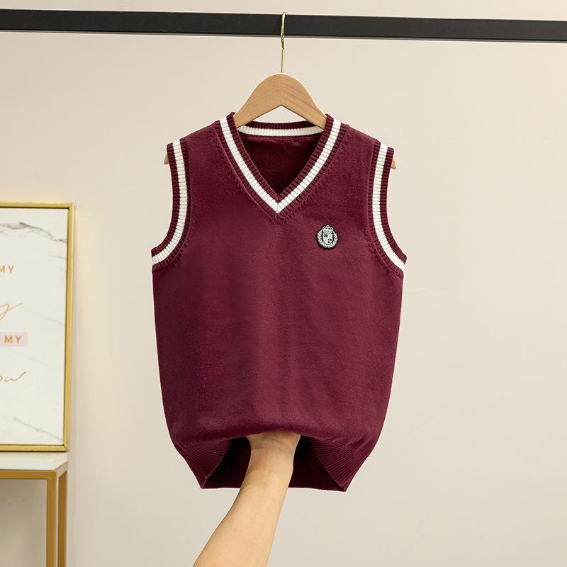 British Style V-neck Knit Vest Choir Uniform for Kids 160 cm кларет