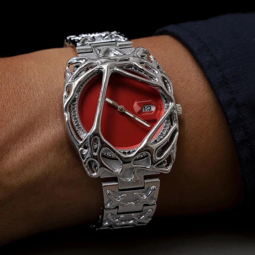 2025 Y2K Antique Alabaster Quartz Watch Men Retro Black Strap Red Medieval Old Unique Creative Men's Watches Luminous AAA Clock