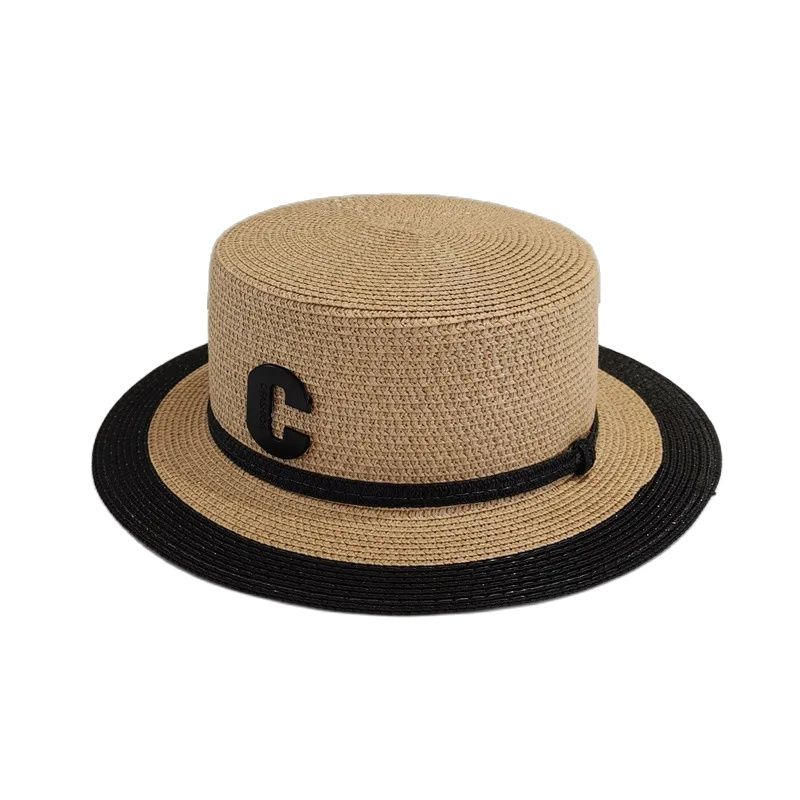 Straw Flat Top Top Hat Women's Summer  Retro Beach Vacation Sun Protection Straw Sun Hat Luxury Brand Panama Cap Wholesale