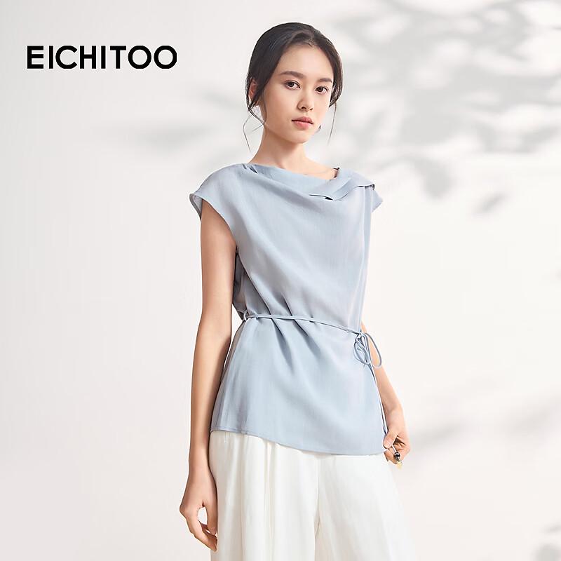 EICHITOO Lyocell Linen Drape Neck Chiffon Blouse M