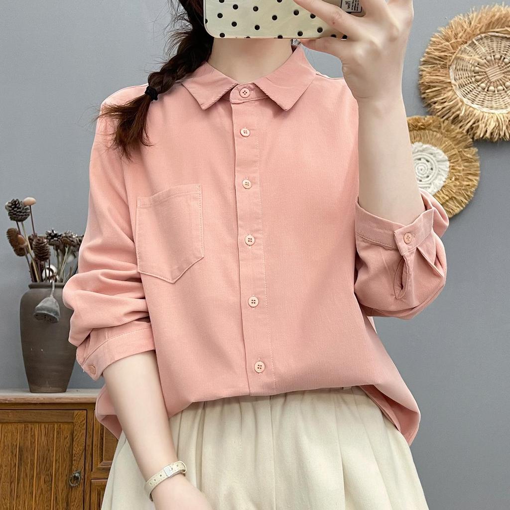 Women's Japanese Style Corduroy Long-Sleeve Shirt - Pure Cotton, High Quality, Retro Artistic, Loose Fit