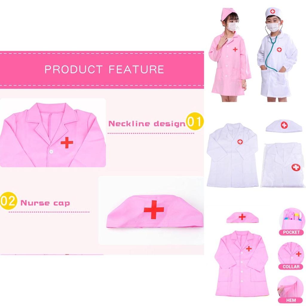 Halloween Kinder Arzt Krankenschwester Cosplay Kostüm Uniform Set Rollenspiel Karnevalsparty Hochwertiges Polyester Einheitsgröße Perfektes Geschenk