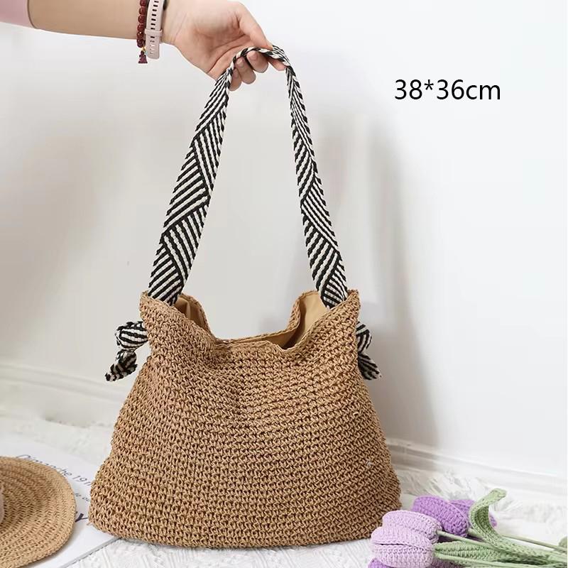 Fashi Straw Beach Basket Bag Women Rattan Shoulder Bag Large Capacity Hand-made Woven Handbag Female Purse Totes