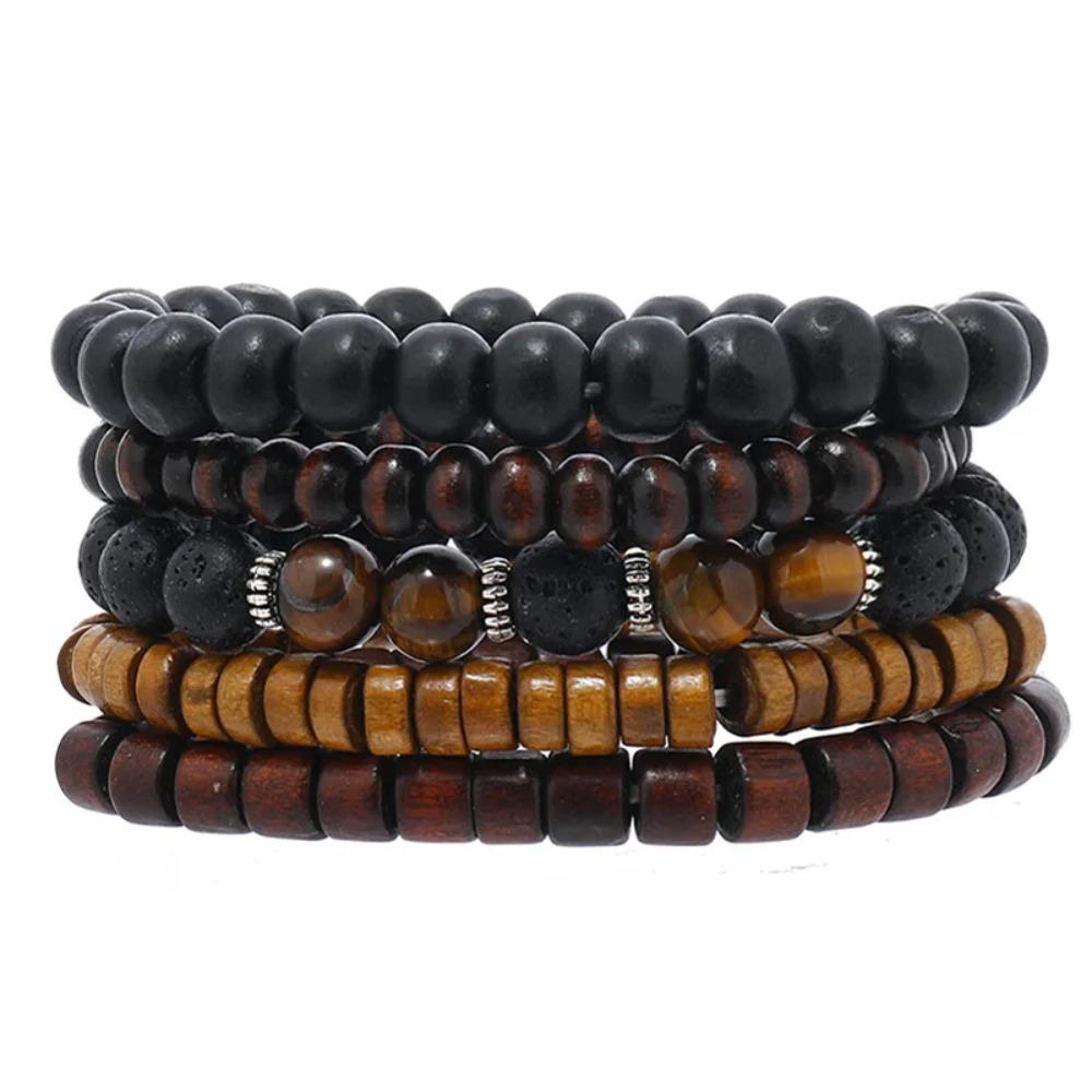 Braided Leather Bracelets for Men Vintage Life Tree Charm Wood Beads Ethnic Tribal Wristband Rope Bracelet Set