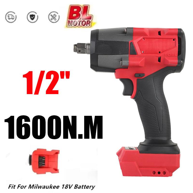 1600Nm Fırçasız Darbeli Anahtar 5 Vites Kablosuz Elektrikli Sürücü 1/2" Soket Yüksek Torklu Güç Aletleri Milwaukee 18V Pil İçin