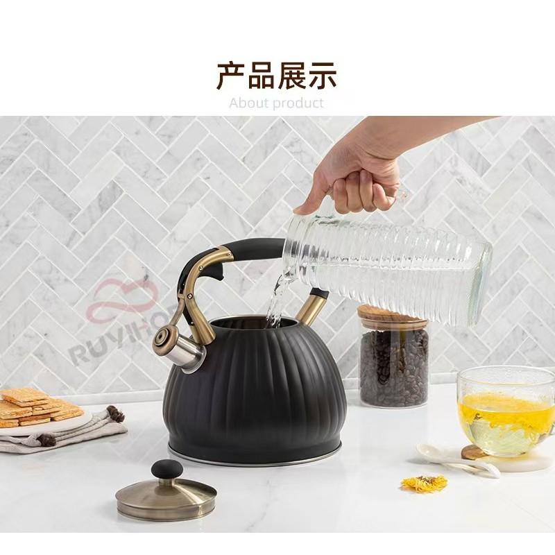 3.5L Stainless Steel Whistling Kettle Black Pumpkin Design Stovetop Water Boiler Kitchen Home Use