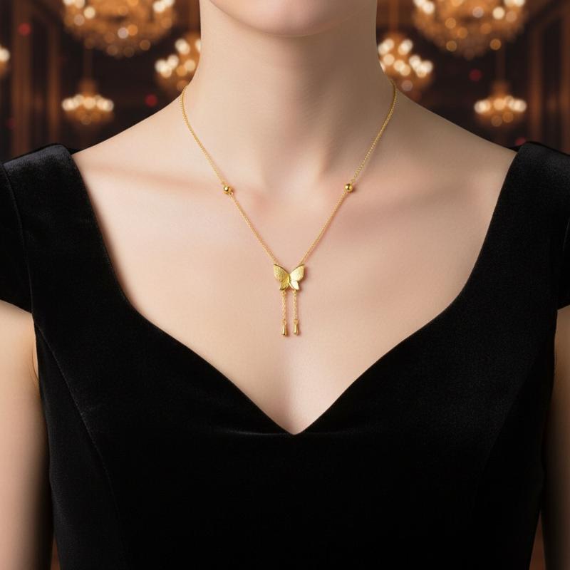 Dainty Gold Plated Butterfly Pendant Necklace 1Pc Adjustable Chain Hypoallergenic Jewelry Gift for Teen Girls Women