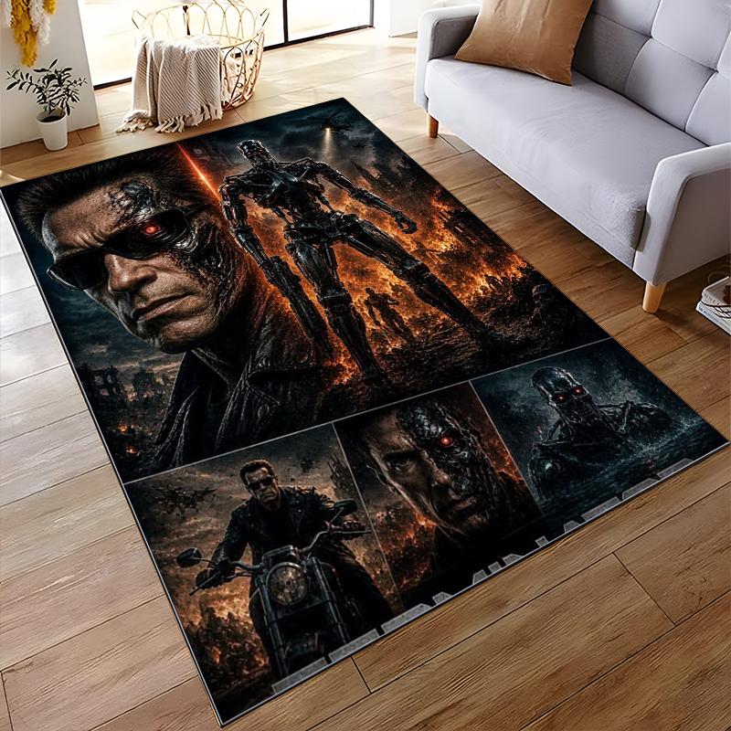 "Terminator-inspired fiery robot illustration rug Non-slip rug suitable for living room and bedroom sofas"