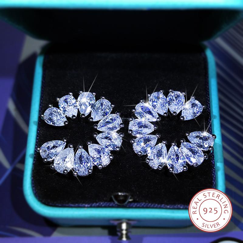 

Премиальные Роскошные Серьги из Стерлинговой Меди с Белым Цирконом Каплевидной Формы, Расположенные Бок о Бок Полукругом, для Женщин, для Вечеринки, Юбилея, Дня Рождения