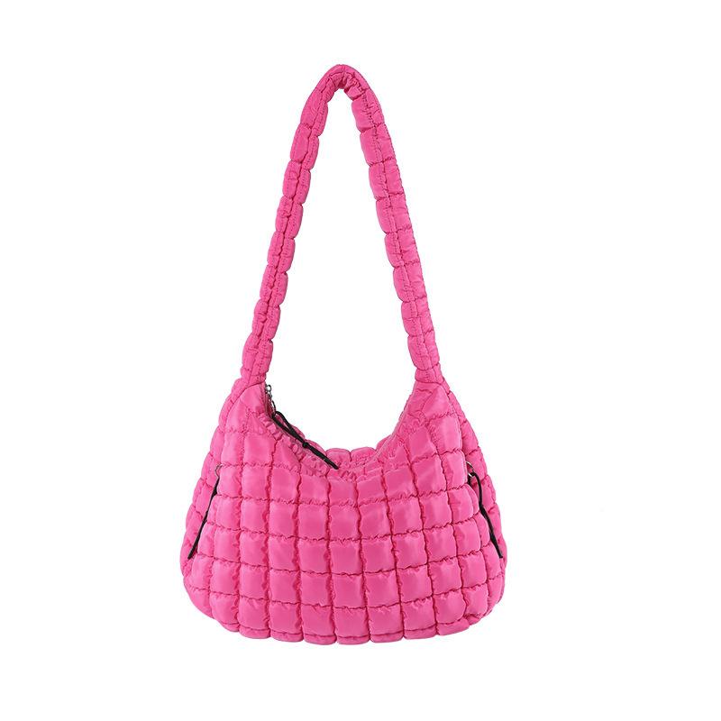 Checked Cloud Bag Fashionable Single Shoulder Portable Dumpling Bag Large Capacity Down Cotton Underarm Women's Bag