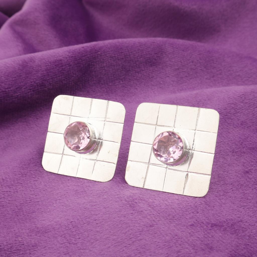 Morganite Gemstone 925 Sterling Silver Stud Post Wedding Gift Earrings Jewelry EE-146-8