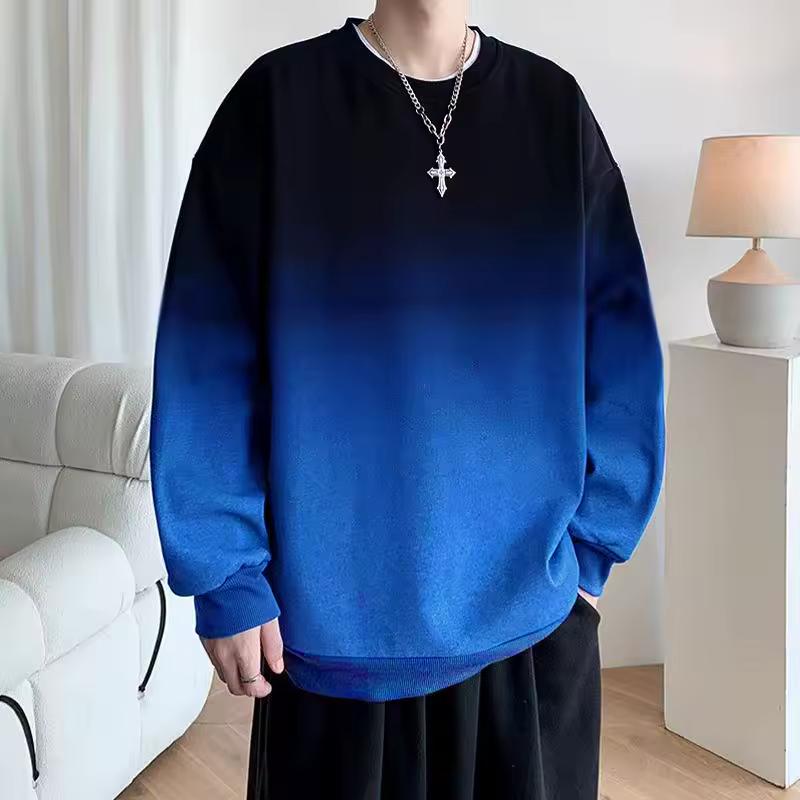 Autumn Plus Size Men Sweatshirt Loose Gradient Pullover Round Collar Leisure Tops Big Size Hoodies Male Clothing