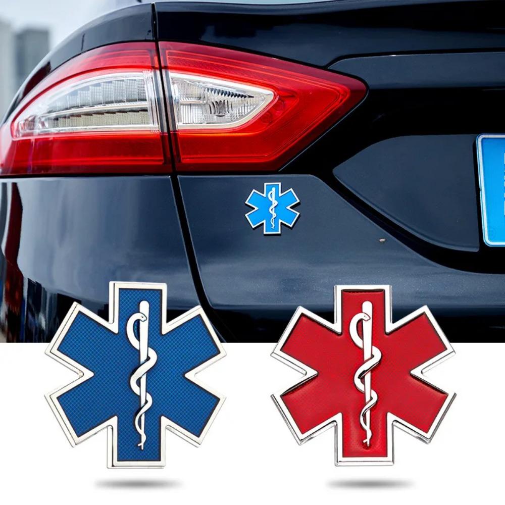 1pc Metal 3D Star of Life Car Sticker Styling Red Emergency Ambulance Logo Personalized Modification Metal Scratch Decoration