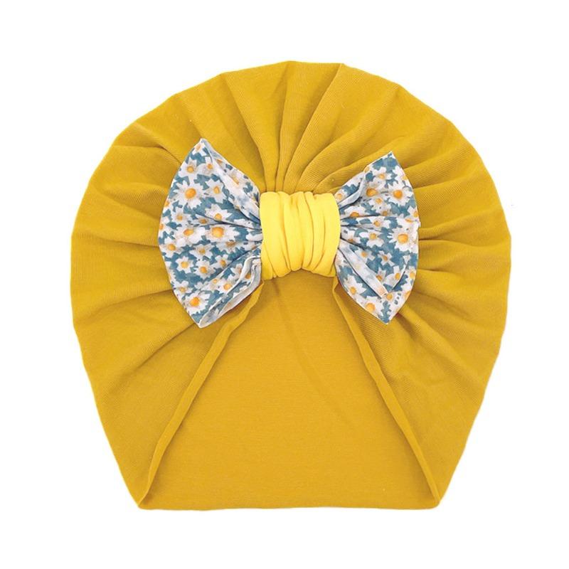 New Infant Printed Bow Hat Children's Comfort Warm Hat Baby Fontanelle Hat Dome