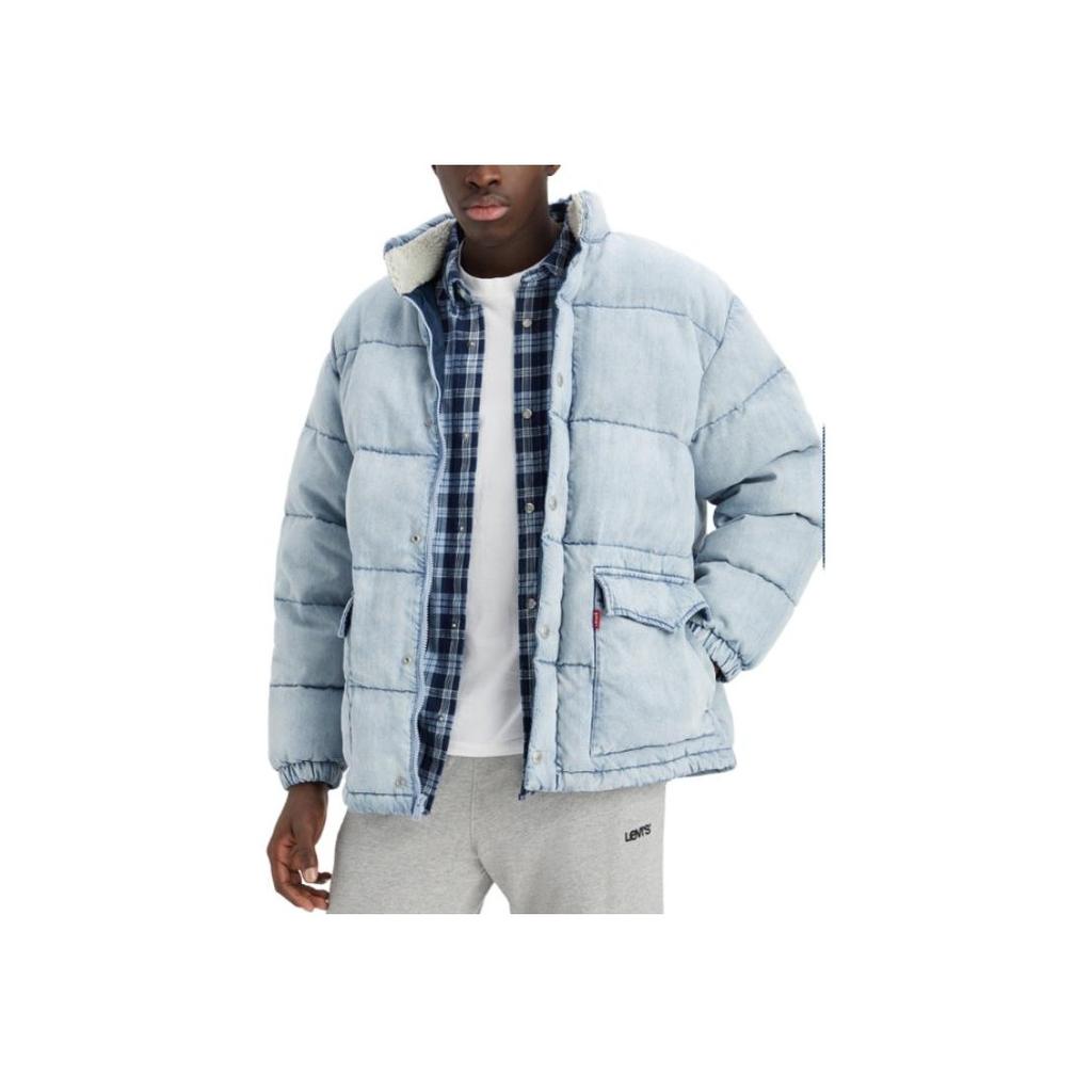 Chaqueta Plumífera para Hombre Levis Color Sólido Cierre Cremallera Cuello Mao Ropa Exterior Azul A5803-0000