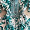 Summer Women Designer Vintage Print Runway Dress Elegant V-neck Single Breasted Party Dresses