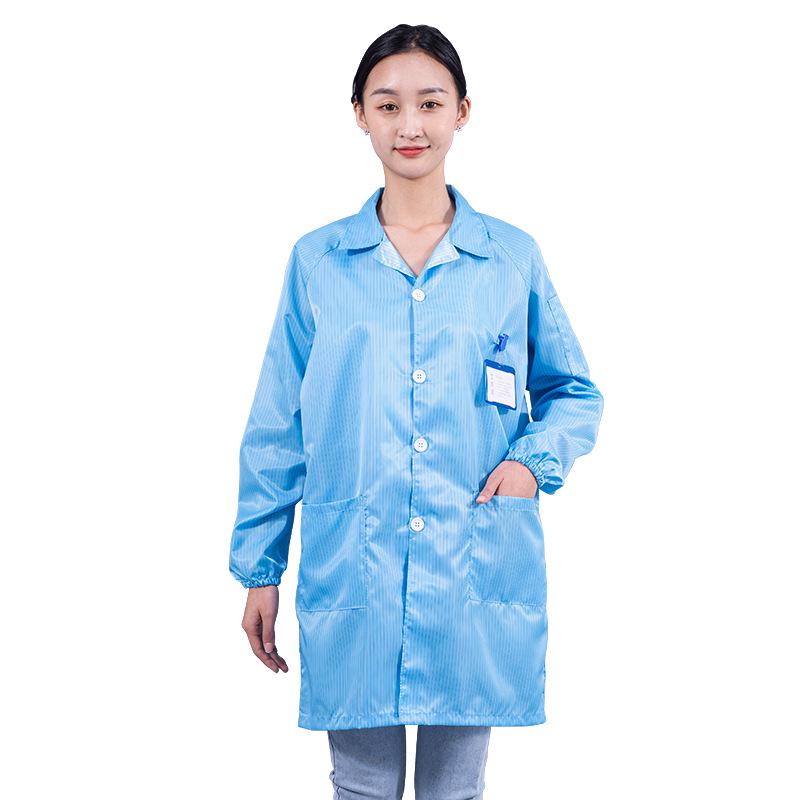 Unisex Striped Antistatic Lab Coat for Dust-Free and Static Protection