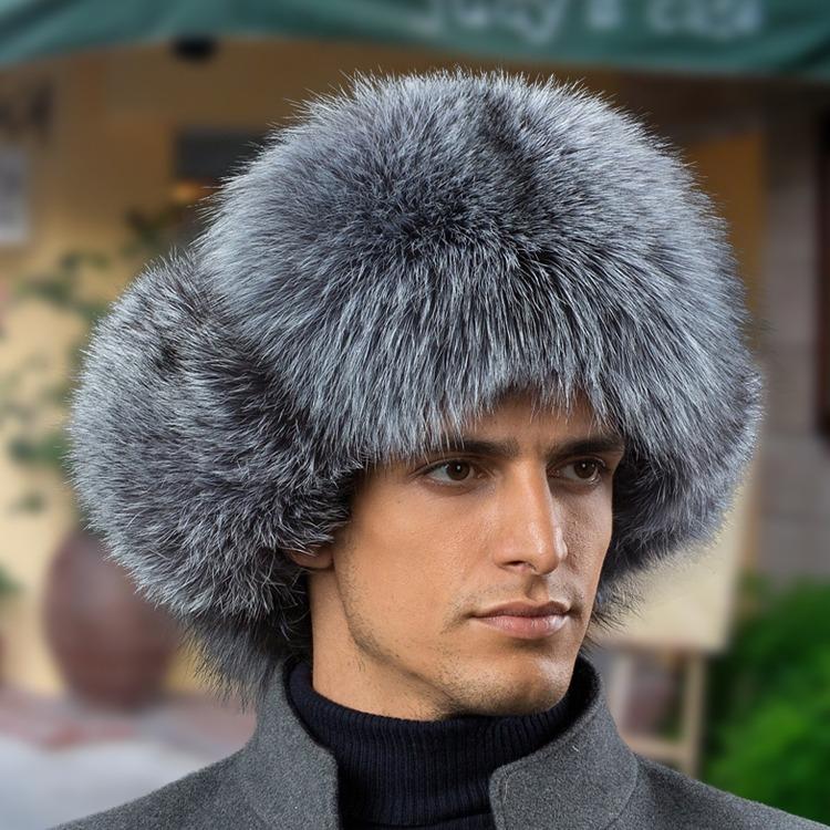 

Женская шапка из 100% натурального меха из натурального меха чернобурки, пушистые шапки-ушанки, зимние толстые теплые модные шапки-бомберы с ушками 57-62cm светло-серый