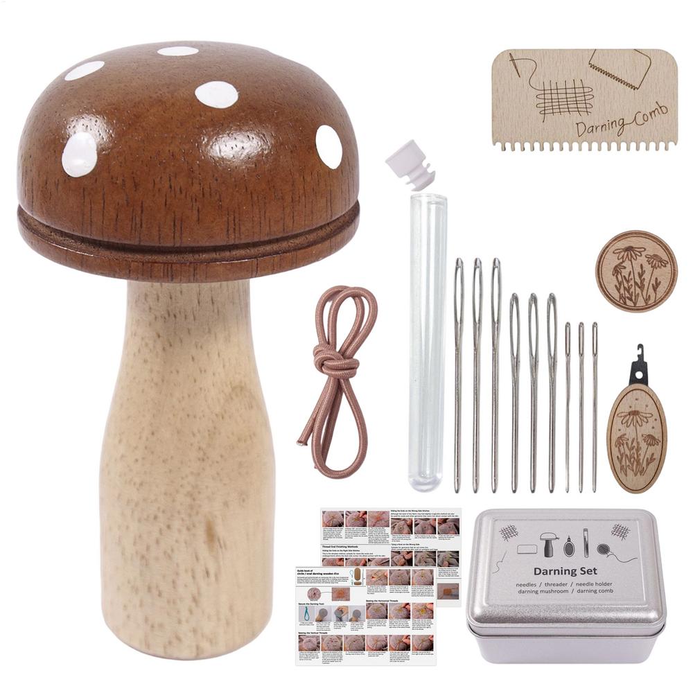 

Darning Kit Wooden Mushroom Loom Complete Craft Supplies Sock Repair Kit Mending Tool For Embroidery DIY Crafts Clothes Fabric